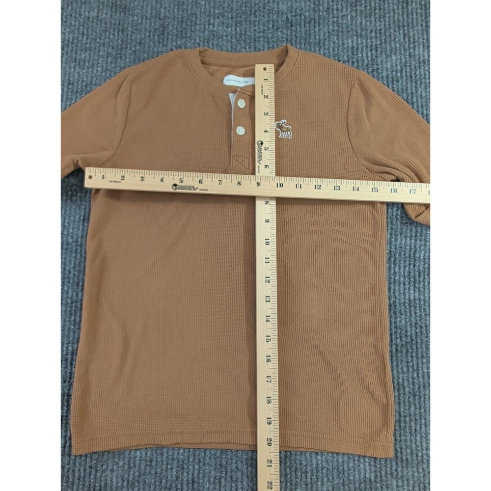 Abercrombie Kids Thermal Waffle Knit Henley Boys 11 12 Brown Moose Long Sleeve - Picture 5 of 7